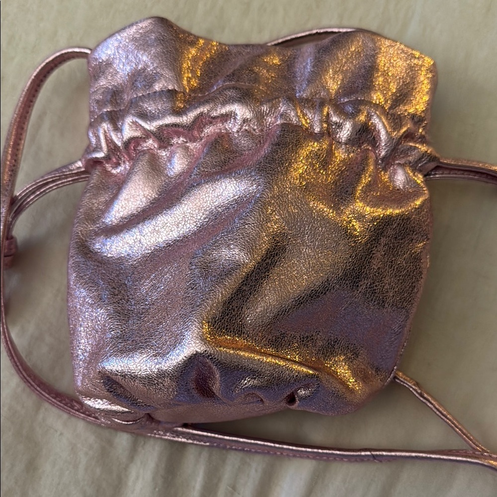J.Crew NWT Metallic Leather Pink Mini Drawstring Pouch Bag - Picture 5 of 8